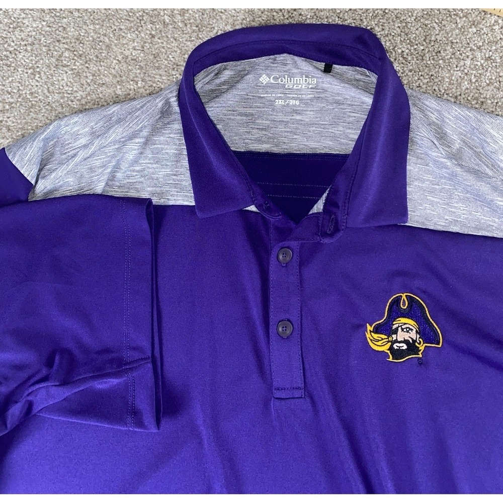 Columbia Golf Polo Men 2XL Purple East Carolina Pirates Performance NCAA College